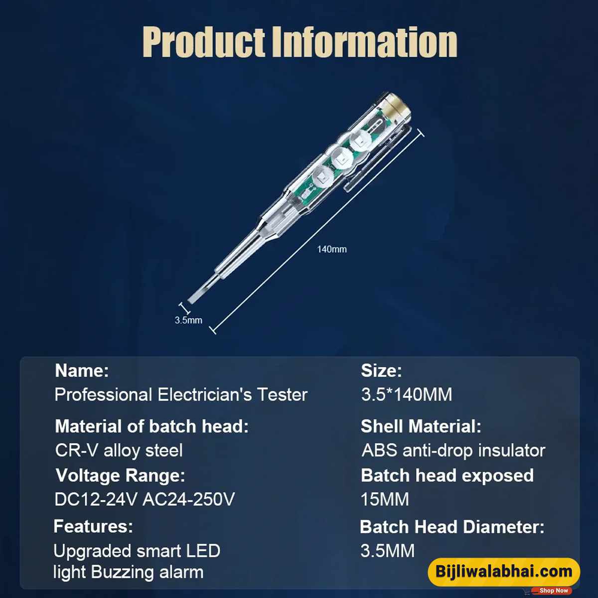 LED Tester Pen Light Screwdriver Multifunction Dual LED AC-DC High-Brightness