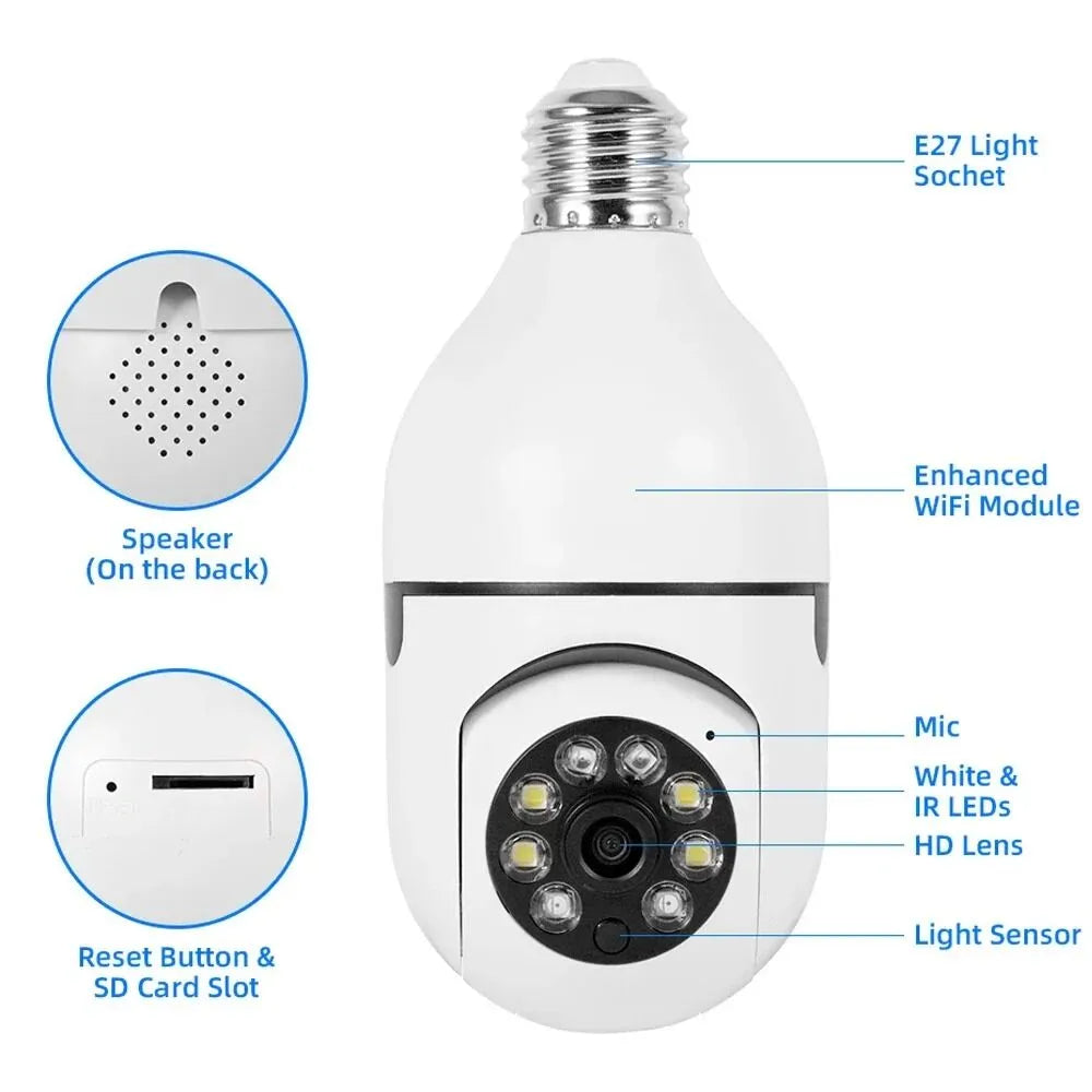 Bulbe Camera 360 Rotate Auto Tracking V380 Pro SD03 Wireless Wifi PTZ IP